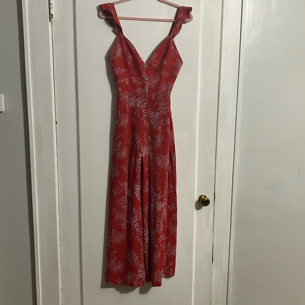 Free People Red Floral Jumpsuit